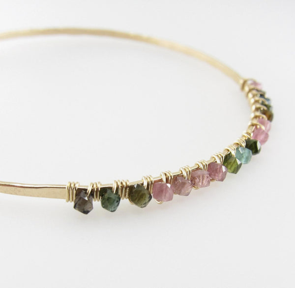 J Mills Forged Bangle Wrapped with Watermelon Tourmaline