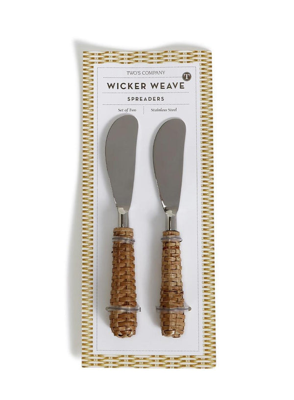 Wicker Weave Set of 2 Spreaders Stainless Steel/Bamboo