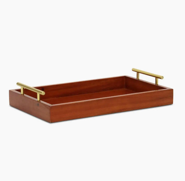 Handmade Wood Serving Tray /Gold Handles
