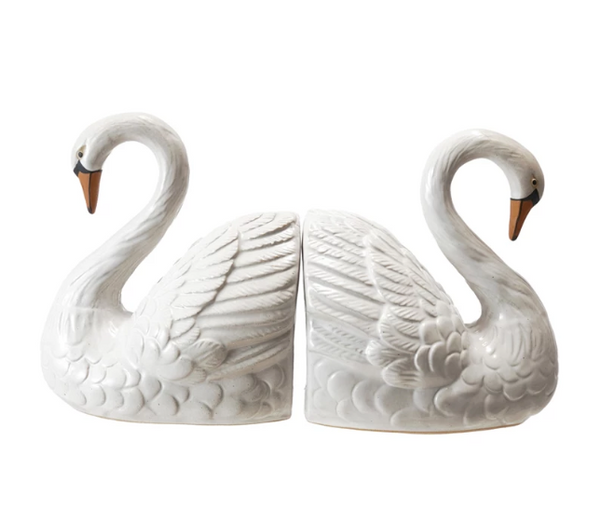 Stoneware Swan Shaped Bookends S/2