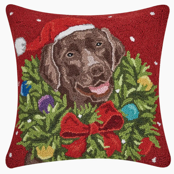 Santa Chocolate Labrador Wreath Hook Pillow