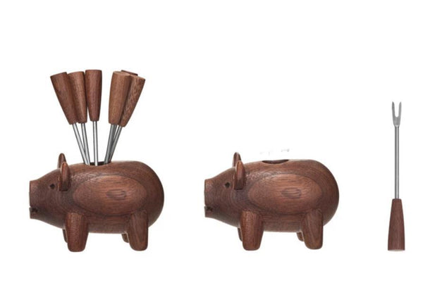 Sapele Wood Pig Appetizer Fork Holder