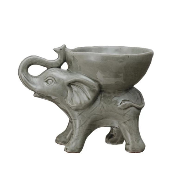 Stoneware Elephant w/Bowl