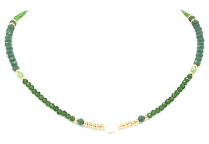 16” green crystal bead choker with pearl