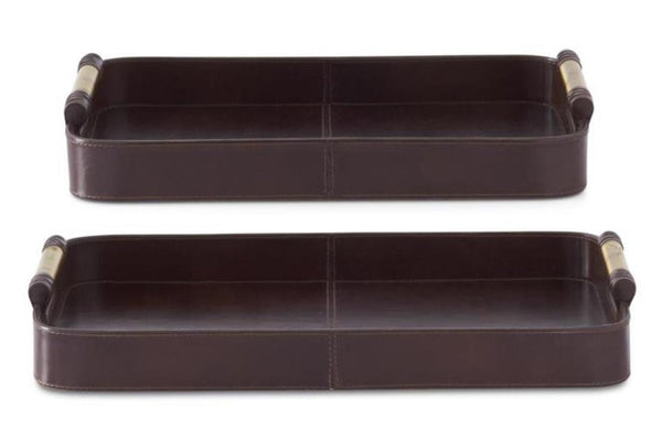 Brown Leather Trays w/Gold Handles