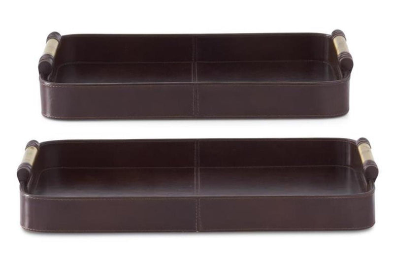 Brown Leather Trays w/Gold Handles