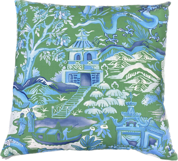 Gardens of Chinoise in Green and Blue Pillow