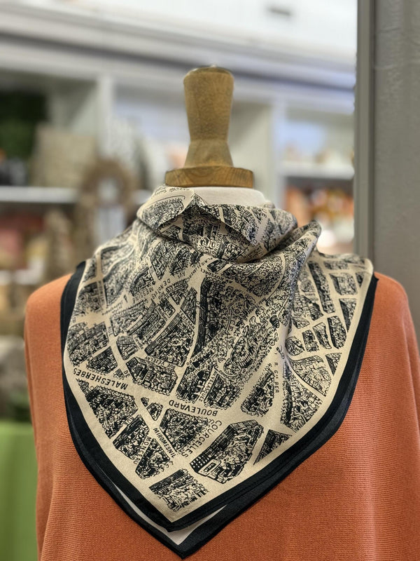 Black City Map Silk Scarf
