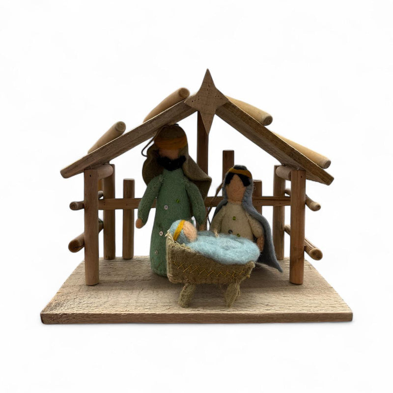 Driftwood Crèche with Felt Holy Family