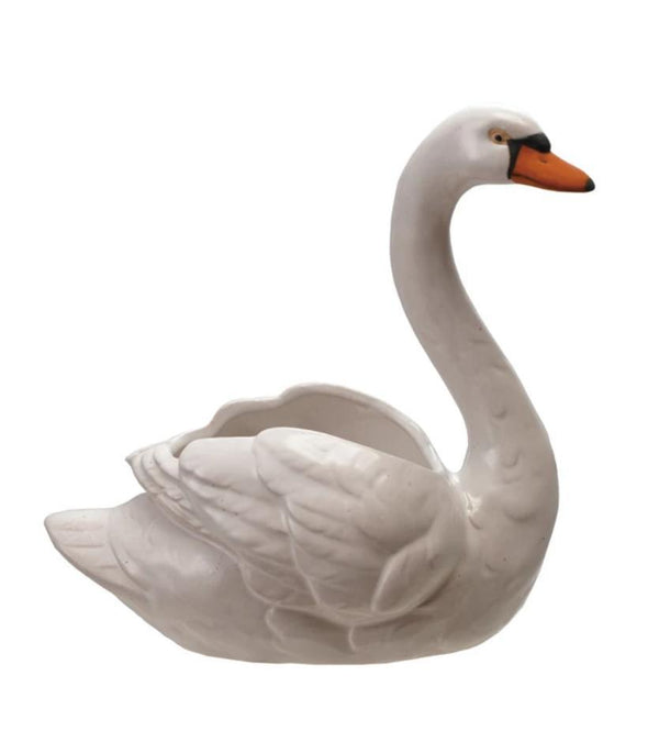 Swan Planter White/Black/Orange