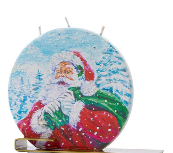 Flatyz Round Snowy Santa with Present Sack Candle