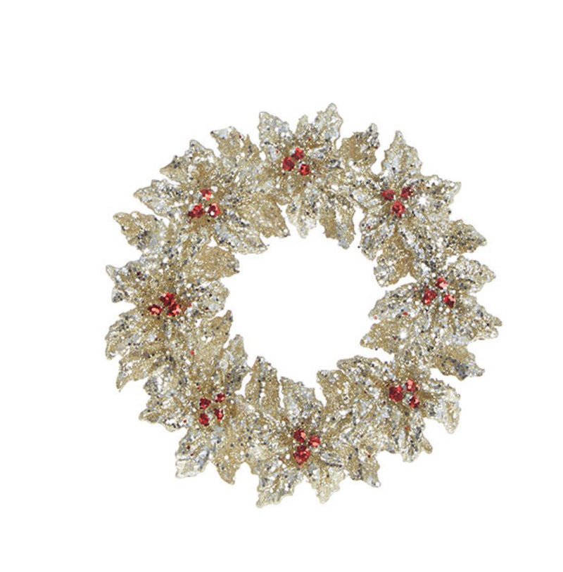 White 5” Glittered Holly Wreath Ornament