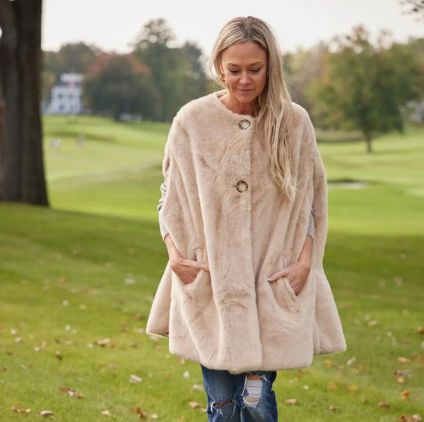 Pretty Rugged Luxe Faux Fur Camel Poncho