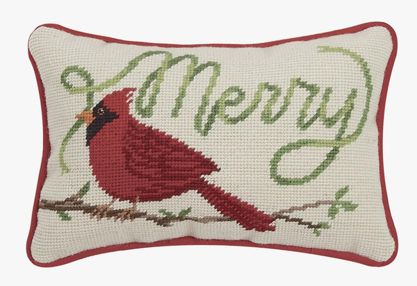 Merry Cardinal Needlepoint Pillow