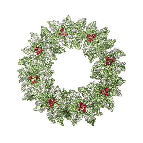 Green Glitter Holly Wreath Ornament