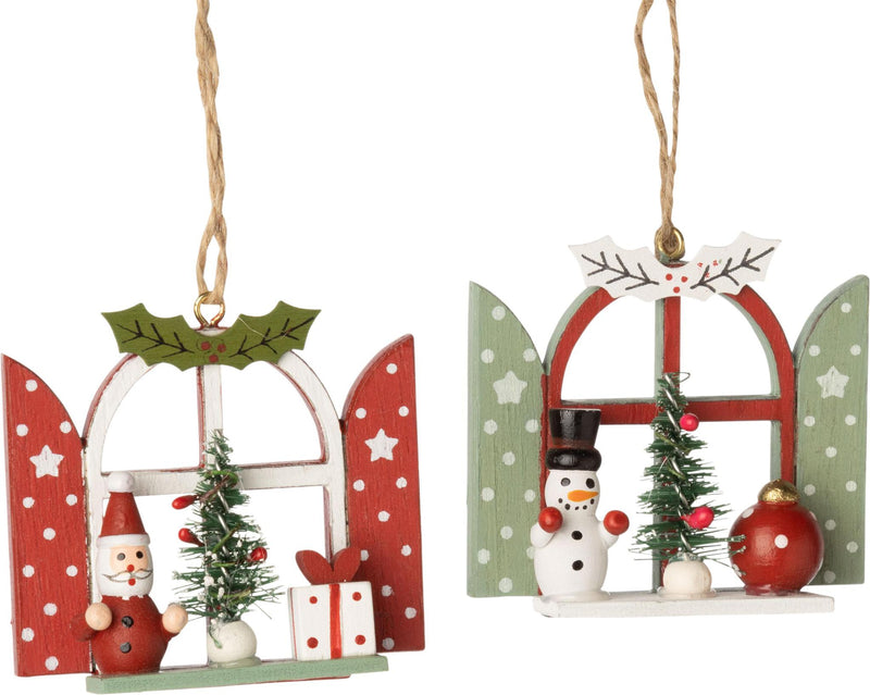 Santa and Snowman Mini Window Scene Ornament