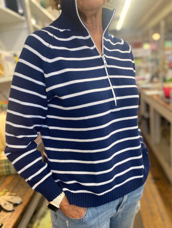 Navy/White Stripe Quarter Zip Sweater