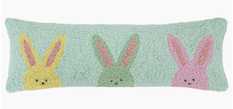 Three Bunny Peeps Hooked Pillow