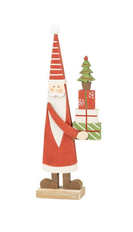 Santa Holding Presents on Natural Wood Base