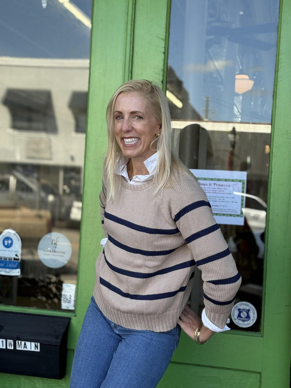 Tan/Navy Stripe Cotton Sweater