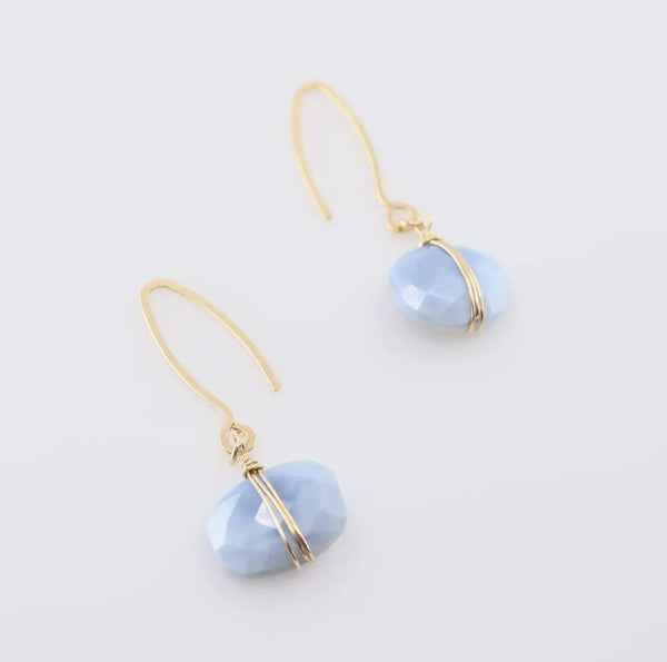 J Mills Blue Opal Cushion Cut Forged Wire Earrings