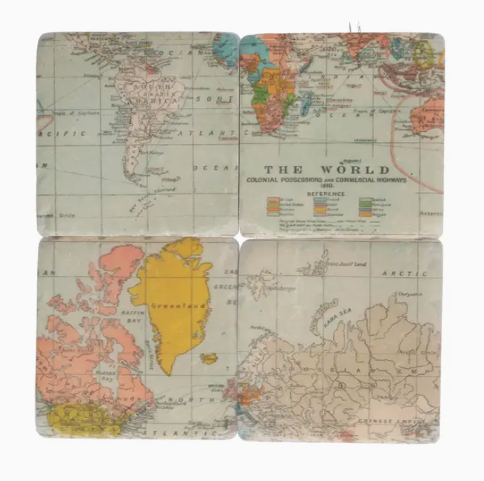 S/4 World Map Resin Coasters