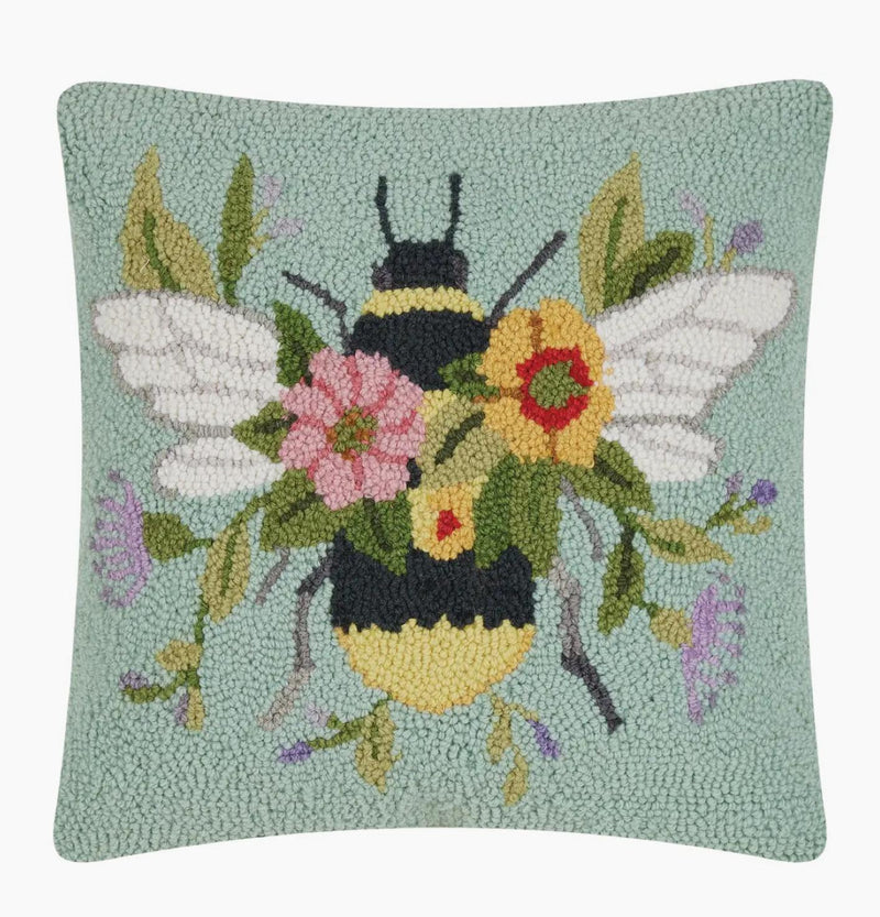 Floral Bee Over Flowers Hook Pillow