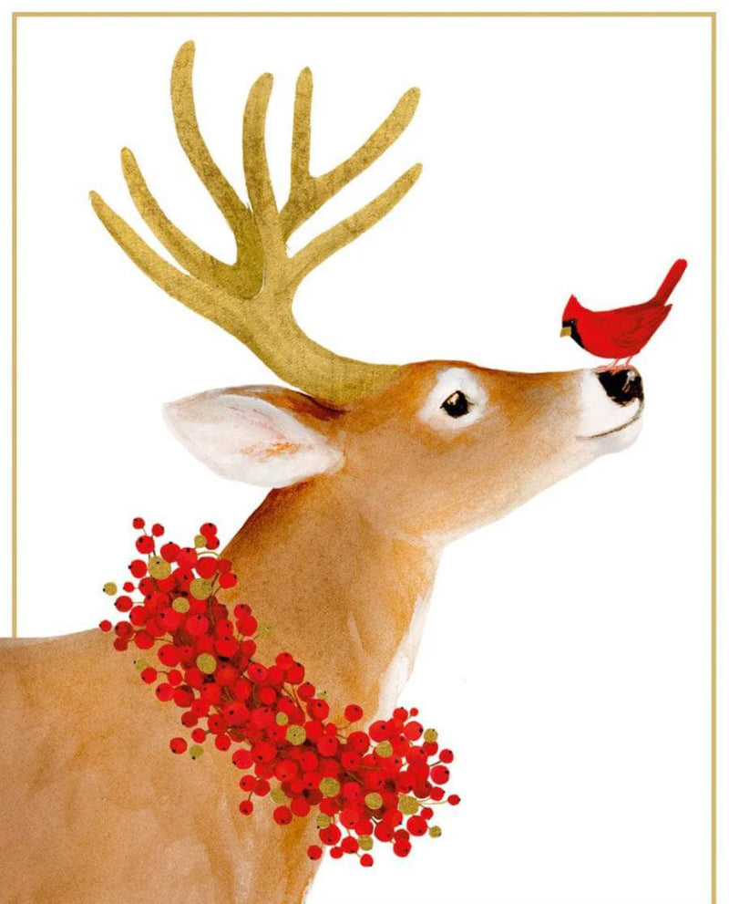 Caspari Deer and Cardinal Christmas Card Boxed