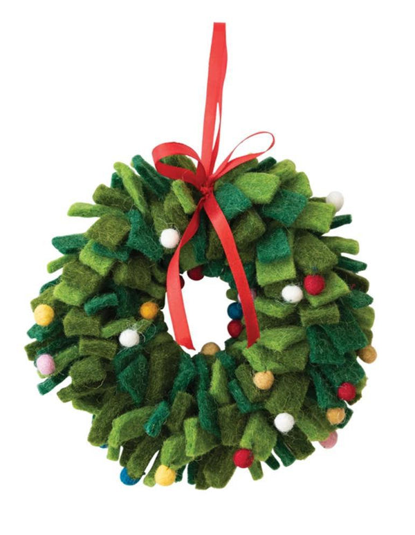 Handmade wool felt wreath ornament w/Pom Poms
