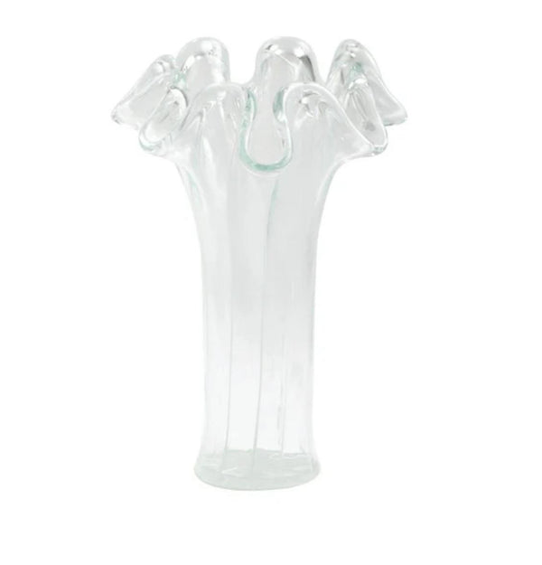 Vietri Onda Glass Clear w/White Lines Short Vase