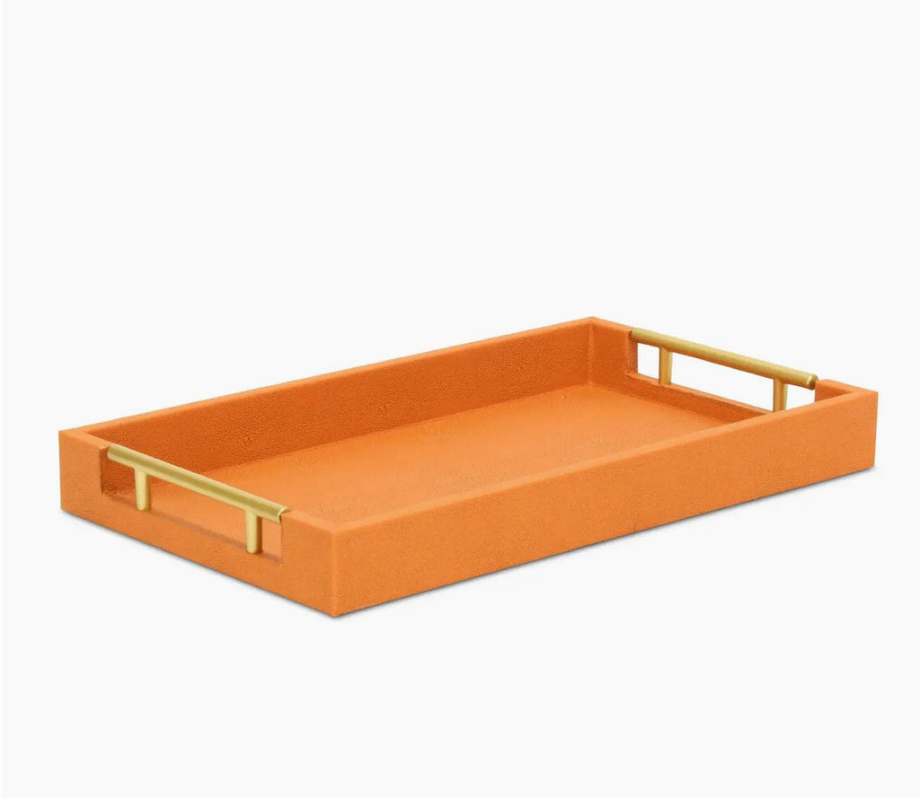 Orange Shagreen Tray with Gold Handles