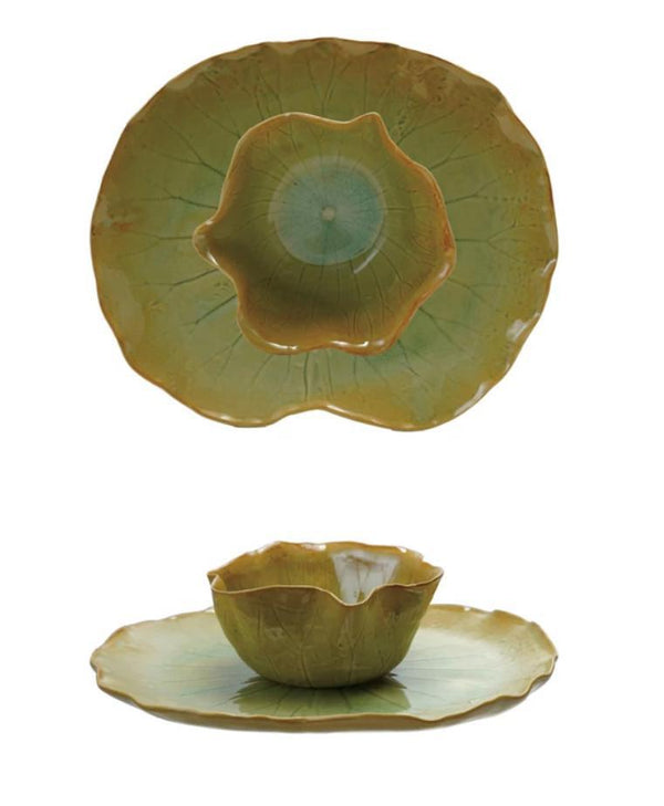 Stoneware Water Lily Plate w/Bowl