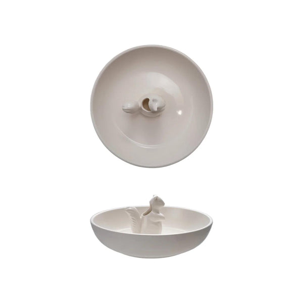 Stoneware Bowl Toothpick Holder with Squirrel inside