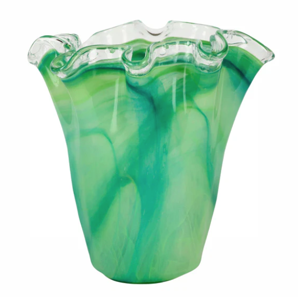 Vase Onda Ruffled Green Glass - Thumbnail 2