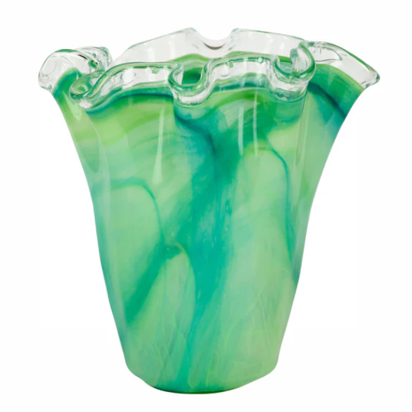 Vietri Onda Glass Green Ruffled Vase