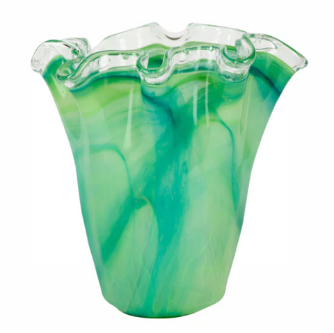 Vase Onda Ruffled Green Glass