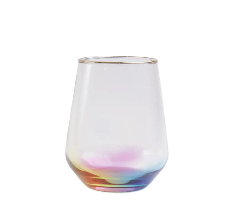 Vietri Rainbow Stemless Wine Glass S/4