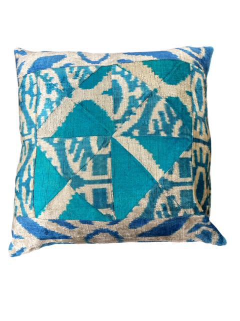 Turquoise Silk Velvet Patchwork Pillow