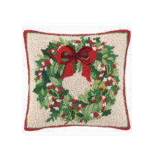 Classic Christmas Wreath Hooked Pillow