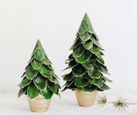Potted Butterfly Leaf Cone Tree in Green/Gold