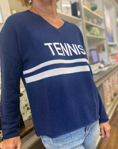 Navy Blue V-Neck Tennis Sweater