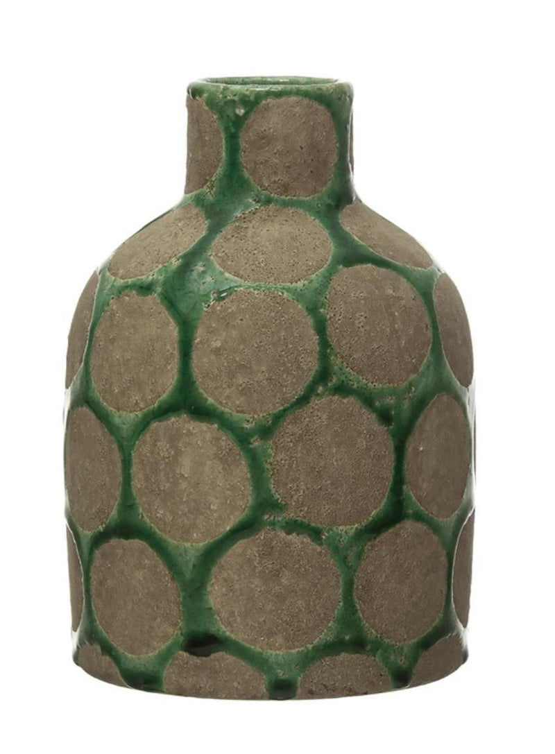 Green Terra-cotta Vase with Dots