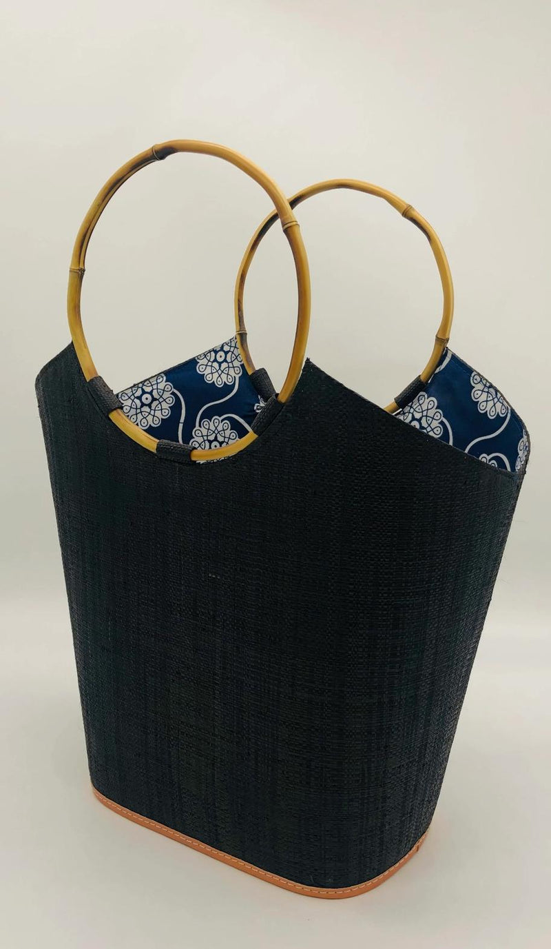 Carmen Straw Bucket Bag with Bamboo Handles