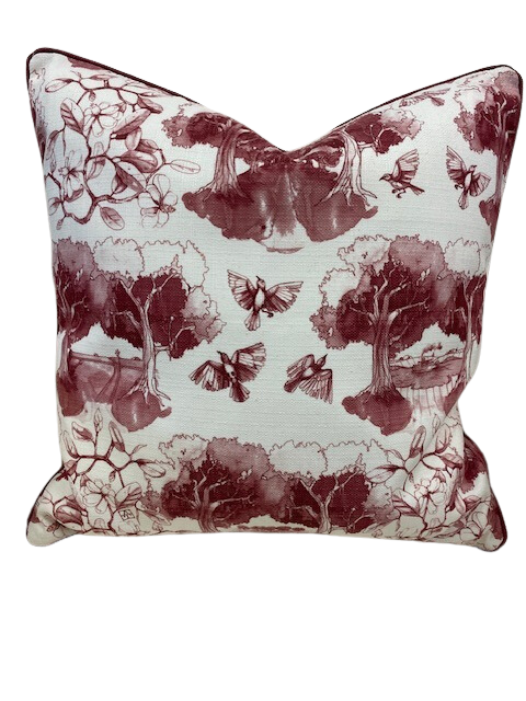 Red & White Toile Custom Pillow