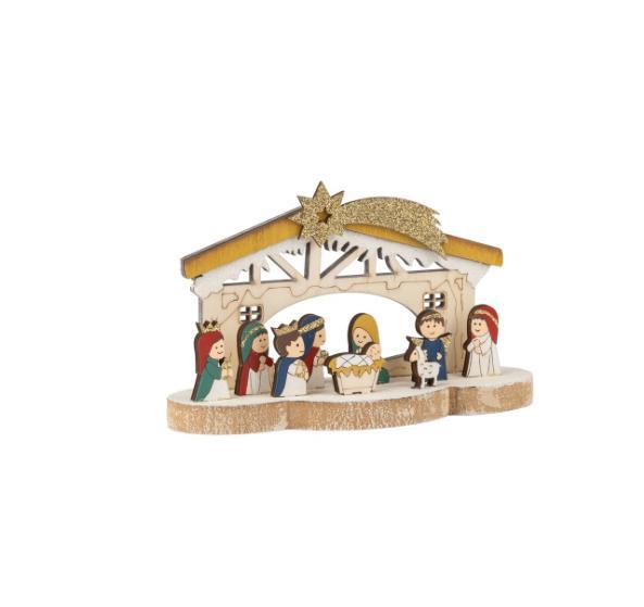 Wood Nativity w/10 Characters