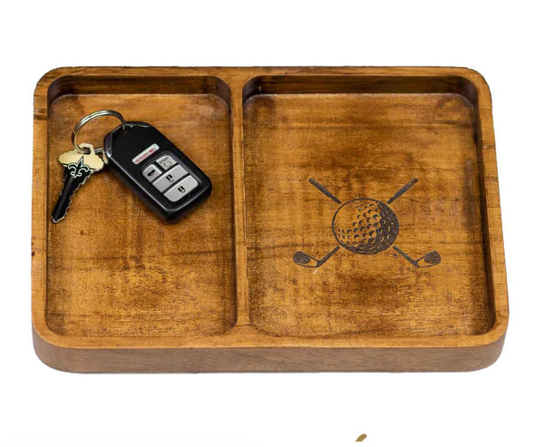 Golf Etched Wood Valet Tray Natural