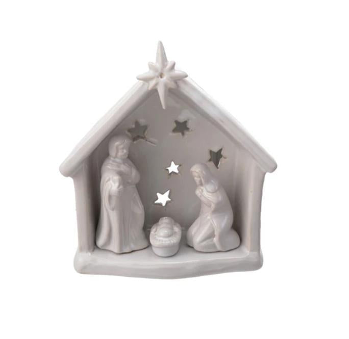 Stoneware Nativity Tealight Holder