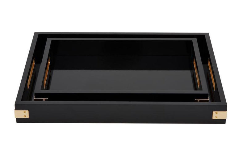 Black lacquer tray with brass trim