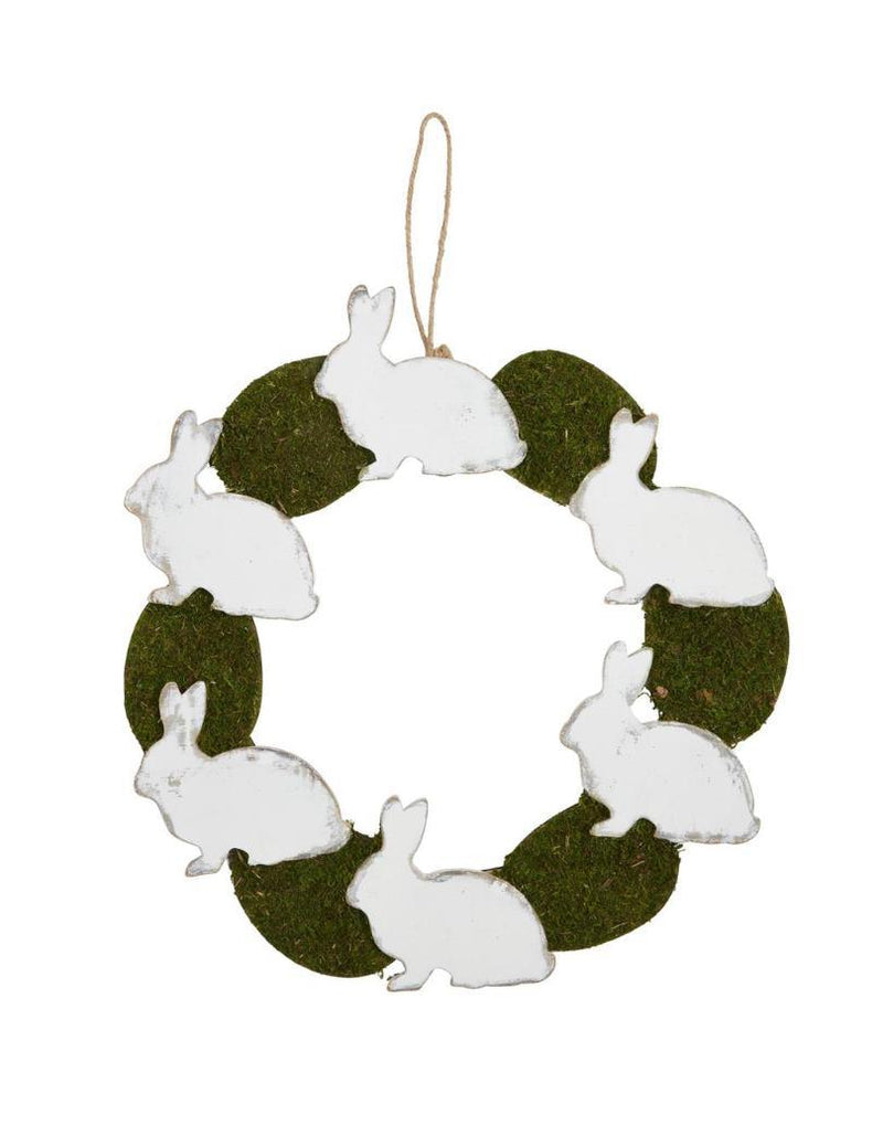 Easter bunny and moss egg wreath