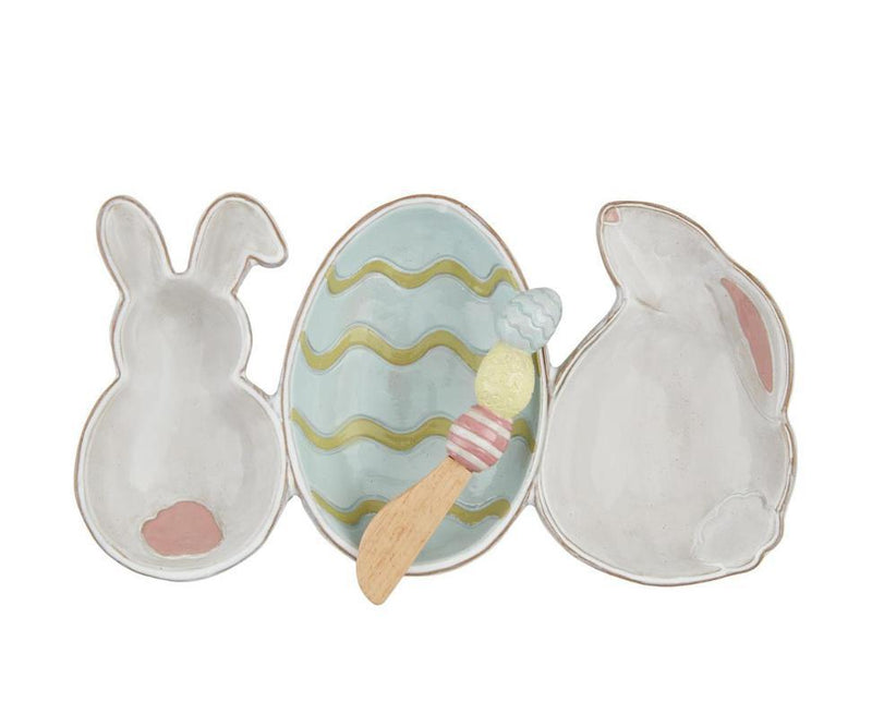 Bunny and egg triple dish set with spreader